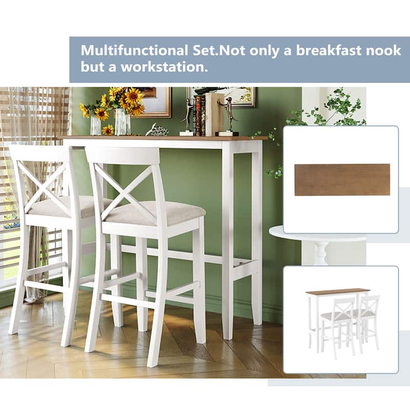 Farmhouse 48 Inch Bar Height Dining Set with Two Chairs for Small Spaces and Versatile Use