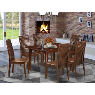 HomeStock 7-Piece Mahogany Finish Solid Wood Top Dining Table with 6 Chairs with Lattice Back