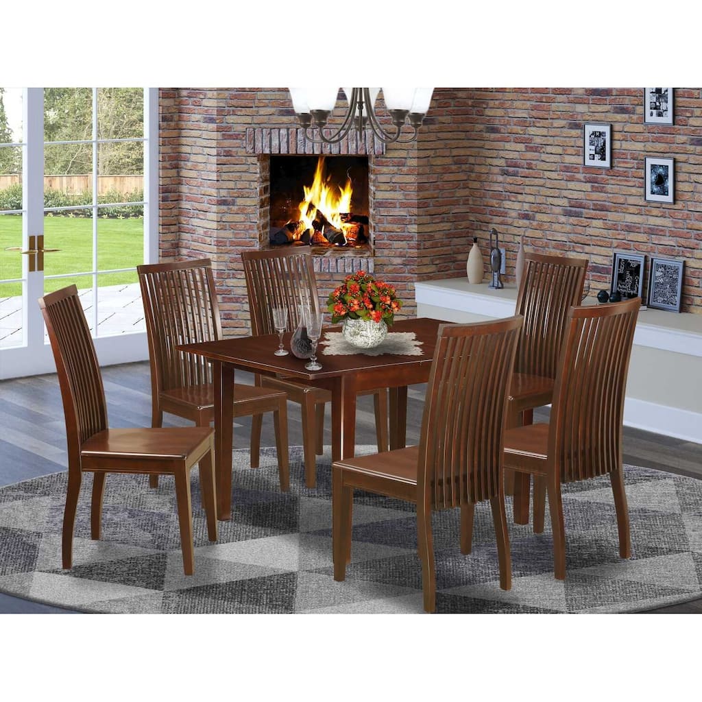 HomeStock 7-Piece Mahogany Finish Solid Wood Top Dining Table with 6 Chairs with Lattice Back