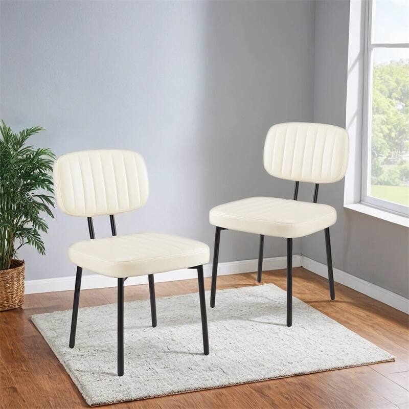 Dining Chairs Set of 2, Upholstered Faux Leathe Kitchen Dining Room Accent Chairs for Kitchen, Living Room - White