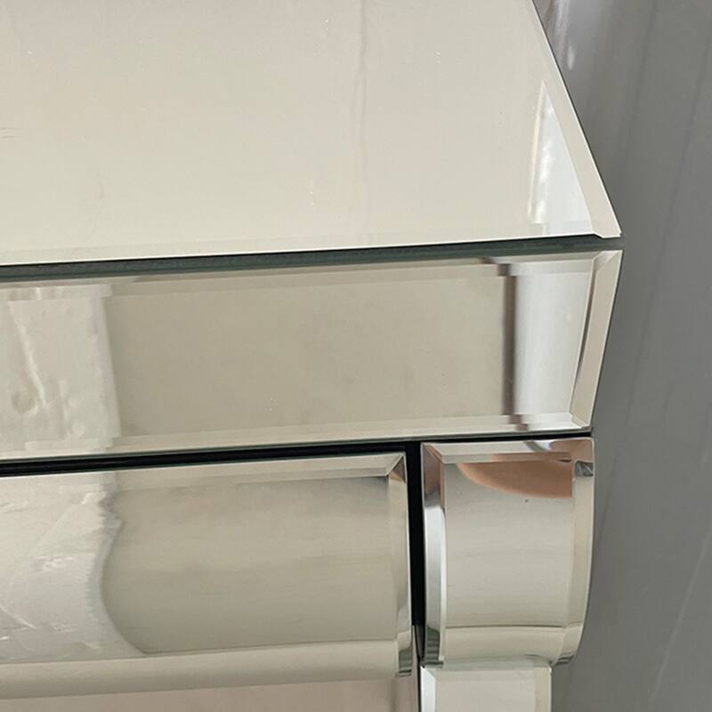 Silver Mirrored Console Table with Curved Mirror Front & 2 Drawers, Modern Dressing Table for Hallway & Living Room