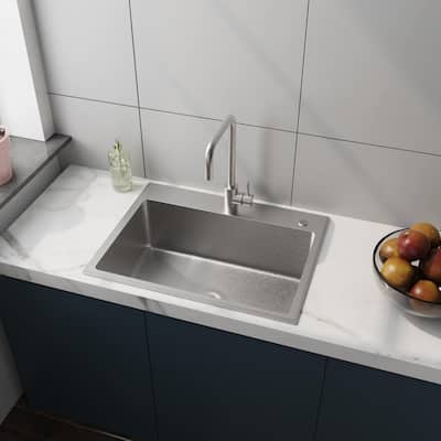 24 In. Drop-in Single Bowl 12 Gauge Silver Stainless Steel Kitchen Sink with Faucet - 24‘’ x 18''