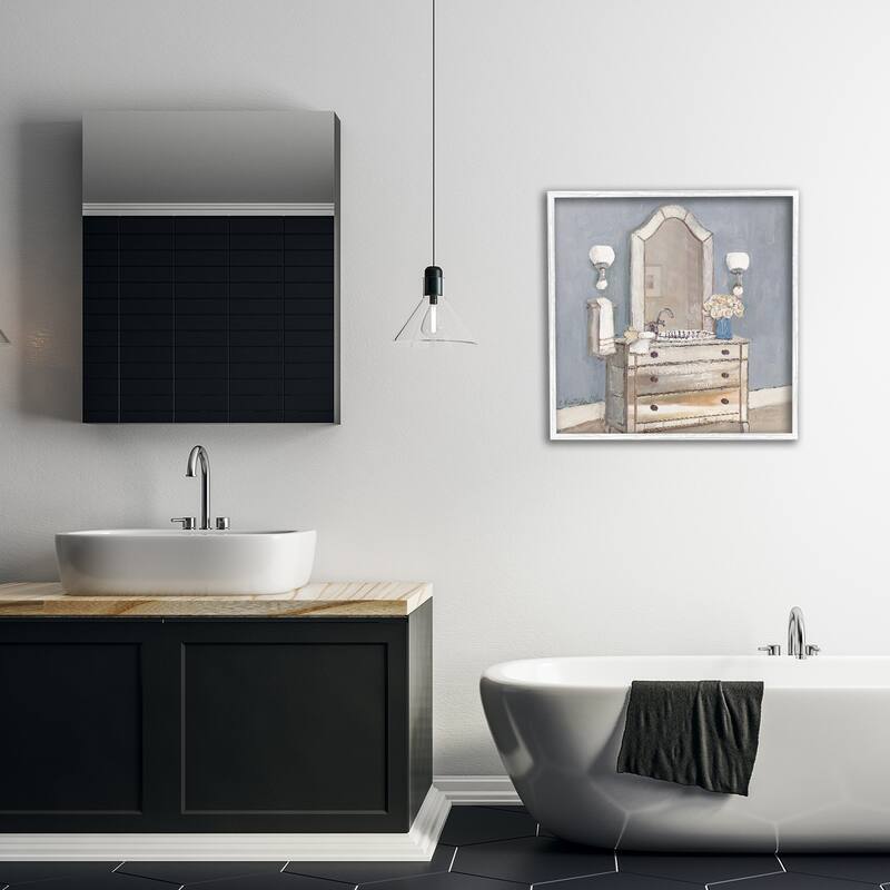Stupell Bathroom Sink & Mirror Framed Giclee Art Design By Charlene Olson