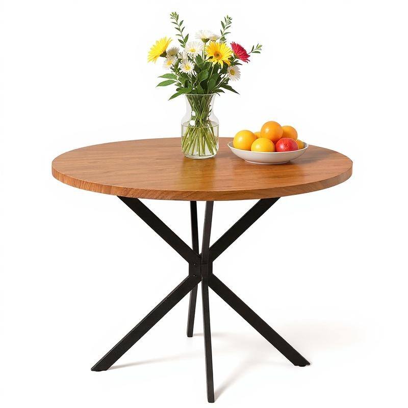 Grondin Modern Farmhouse Style 38.6“ Round Dining Table with 1.18" Thick MDF Tabletop and Pedestal Cross Metal Legs