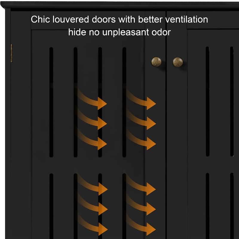 Yaheetech Louvered Door 4 Tier Shoe Storage Cabinet Closed Shoes Rack - N/A