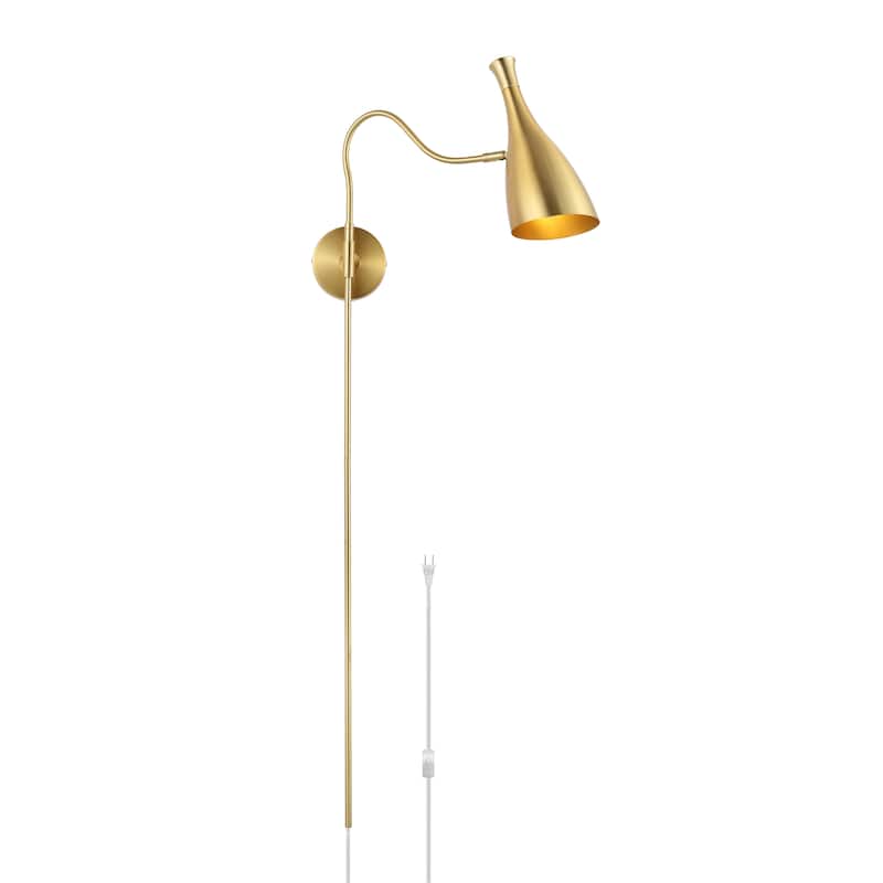 SAFAVIEH Djamilya 1-Light Swing Arm Wall Sconce (LED Bulb Included) - 5.5 In. W x 22 In. D x 48 In. H - Brass - 6Wx22Dx48H