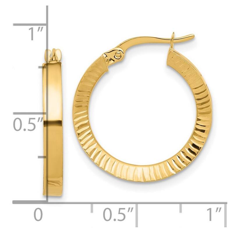 Curata 14k Yellow Gold Polished and Sparkle Cut Hoop Earrings - 22.36x19mm