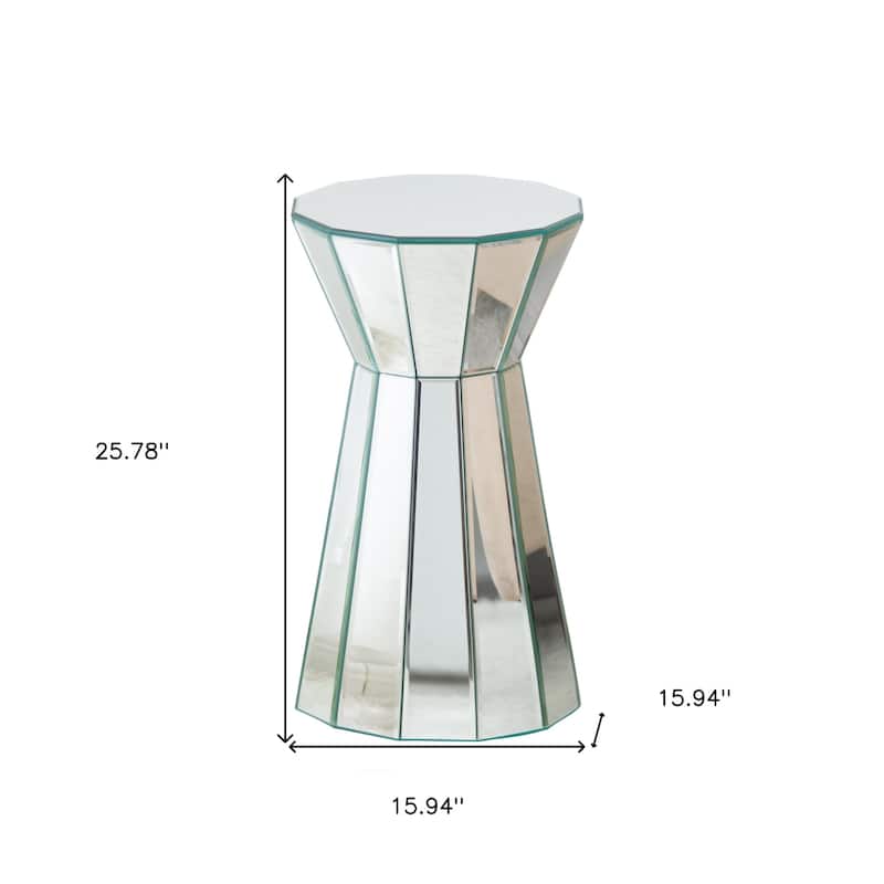 HomeRoots 22" Silver Glass Round Mirrored End Table