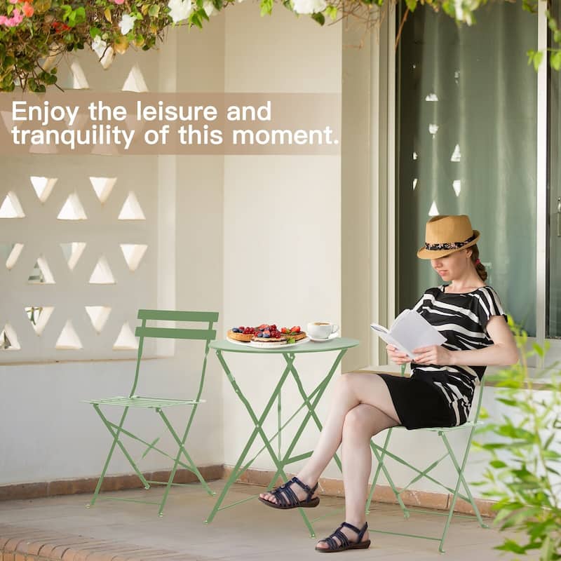 EROMMY 3-Piece Bistro Set Outdoor Patio Furniture, Foldable Garden Table and Chairs, Rust-Resistant, Lightweight for Balcony