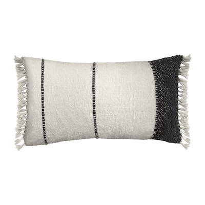 Lizzy Handwoven Wool Blend 14-inch x 24-inch Lumbar Pillow, Off White & Black