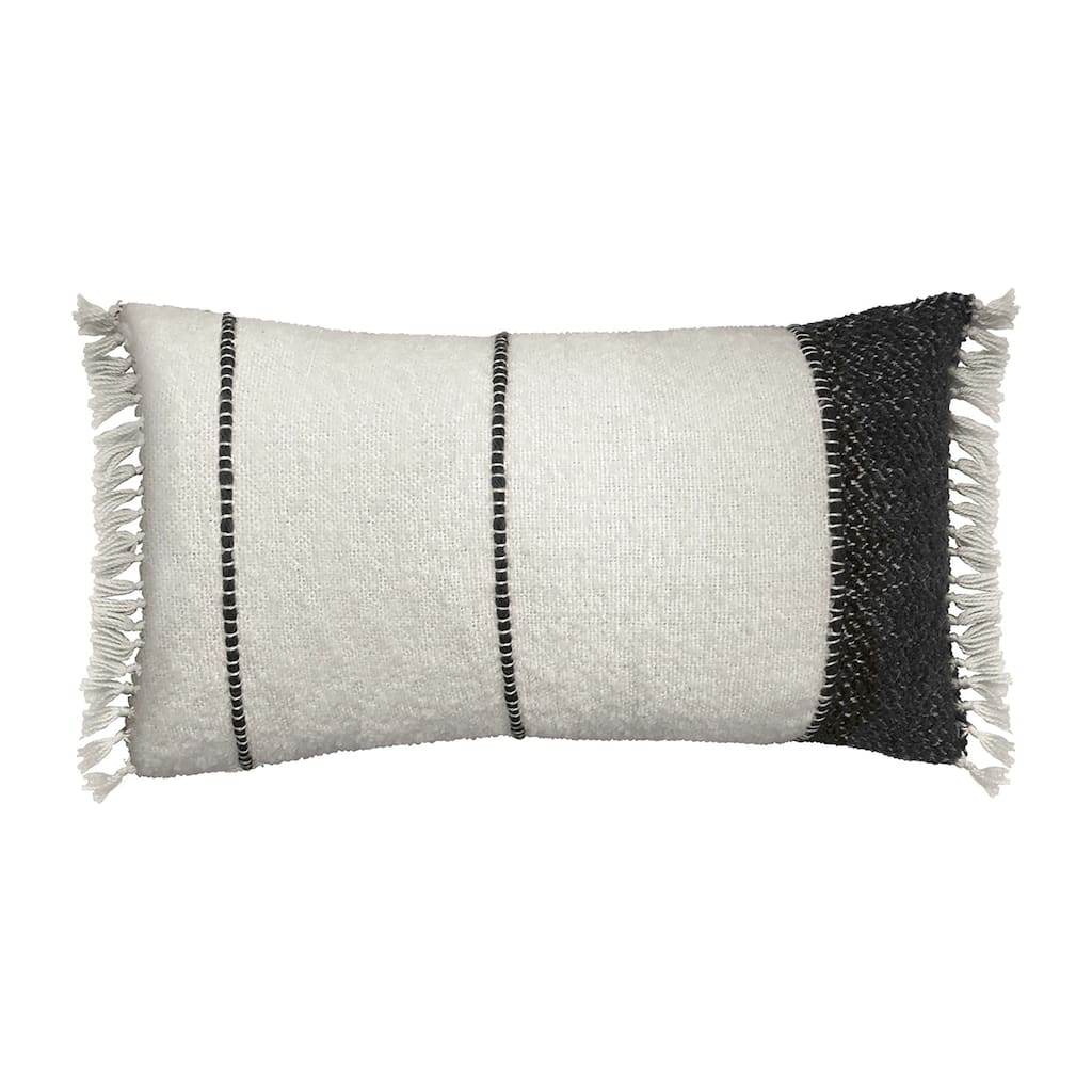 Lizzy Handwoven Wool Blend 14-inch x 24-inch Lumbar Pillow, Off White & Black