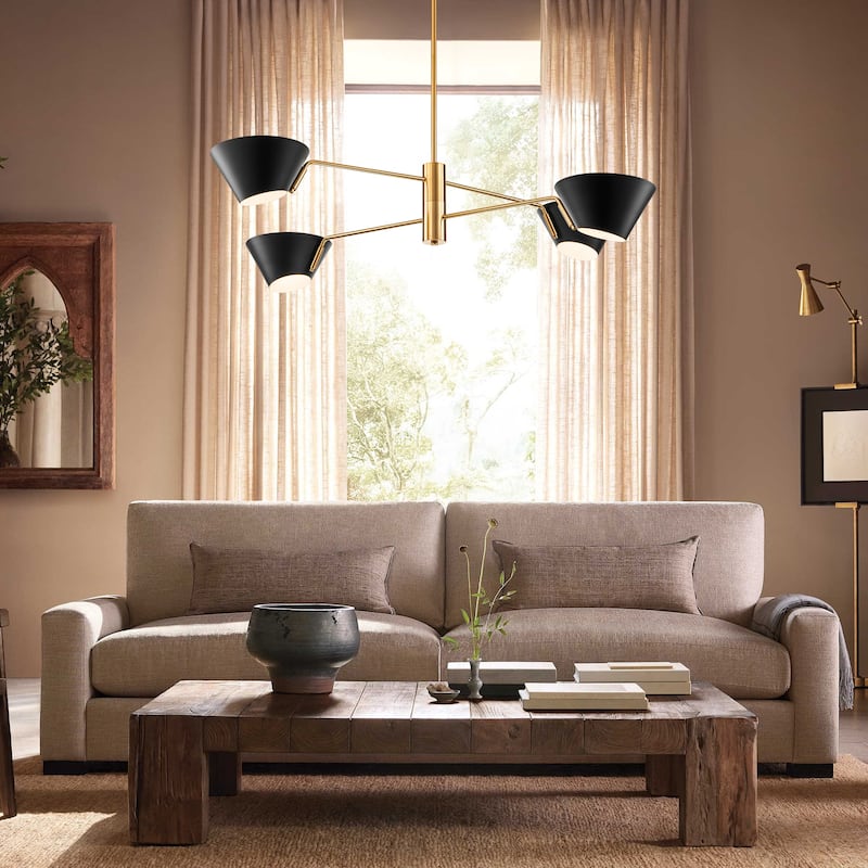 4/6-Light Mid-Century Modern Linear Sputnik Large Chandelier for Living Room 2/3-Tiered Industrial Cone Pendant Lighting