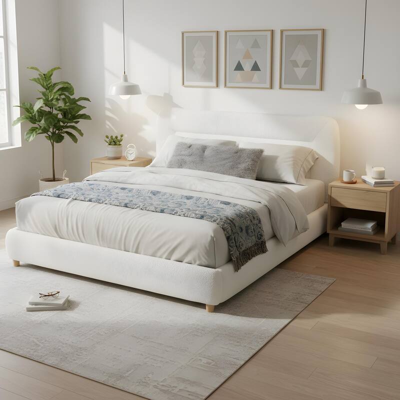 Christopher Knight Home-Upholstered Bed Frame with Curved Headboard