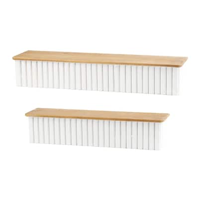 Ribbed Wood Wall Shelf (Set of 2)