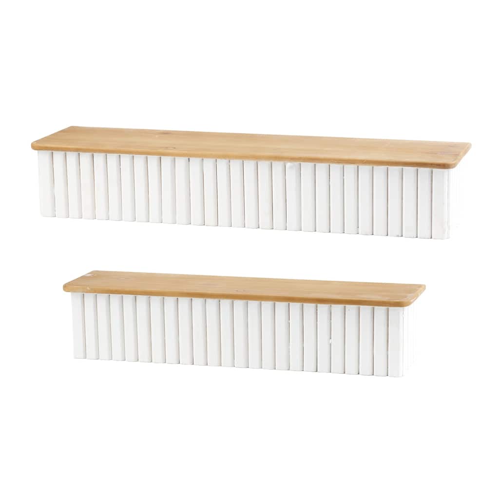 Ribbed Wood Wall Shelf (Set of 2)