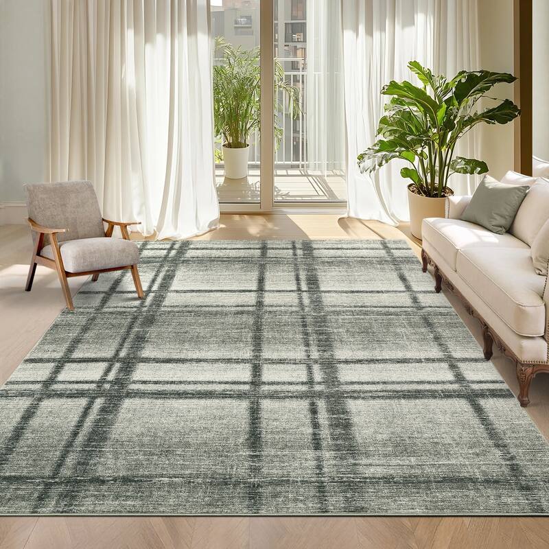 Washable Area Rug, Modern Geometric Area Rugs for Living Room Bedroom, Non-Slip Low Pile Indoor Soft Carpet - 8'x10' - Green
