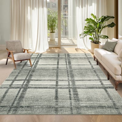 Washable Area Rug, Modern Geometric Area Rugs for Living Room Bedroom, Non-Slip Low Pile Indoor Soft Carpet