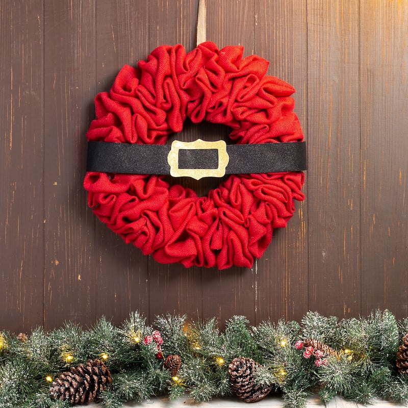 Glitzhome Christmas with Belt Fabric Wreath Front Door Hanging Welcome Decoration