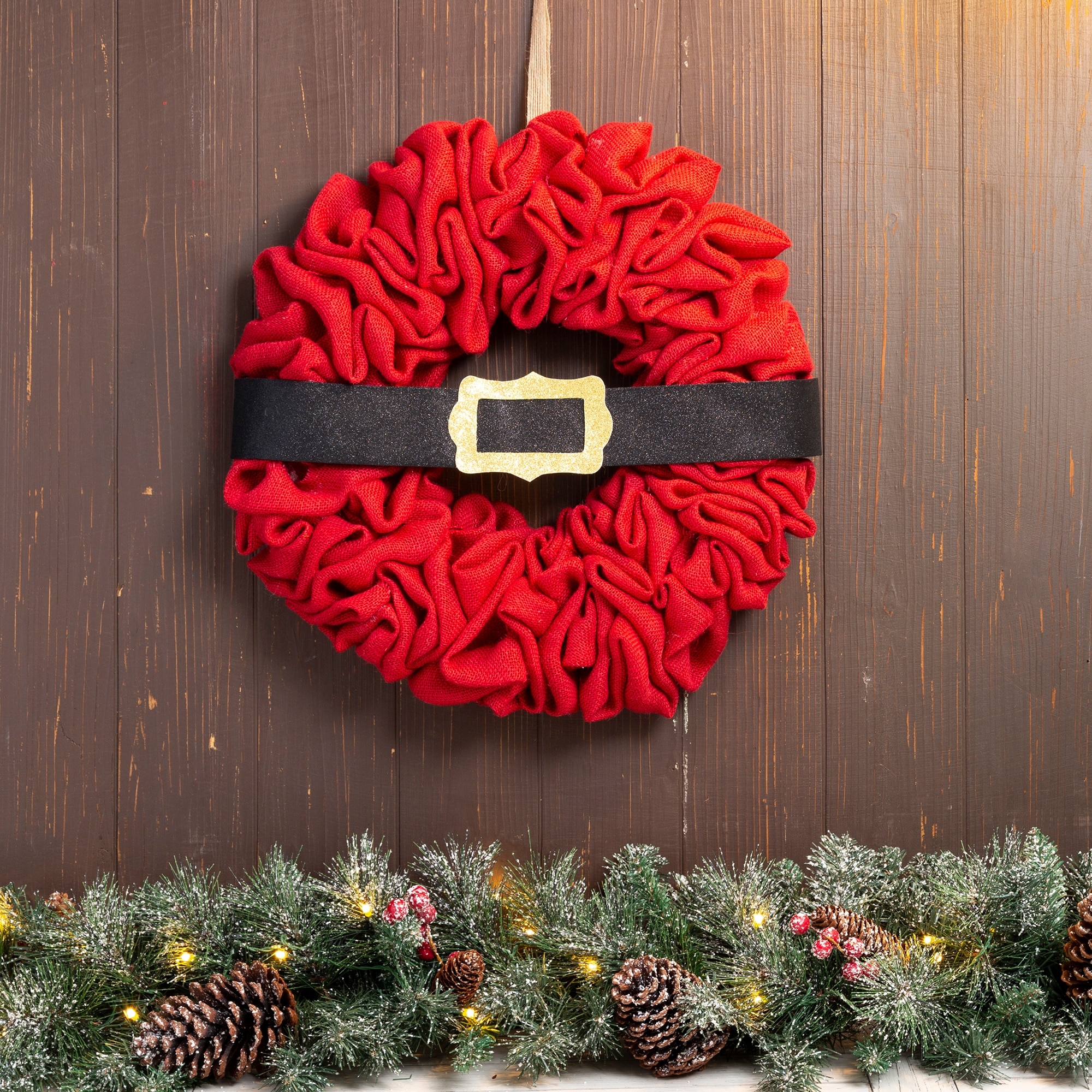 Glitzhome Christmas with Belt Fabric Wreath Front Door Hanging Welcome Decoration
