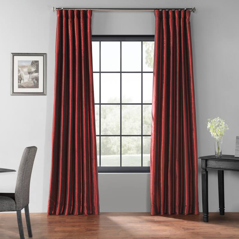Exclusive Fabrics Blackout Textured Faux Dupioni Silk Curtains (1 Panel) - Luxurious Elegance and Superior Light Control - 50 X 96 - Ruby