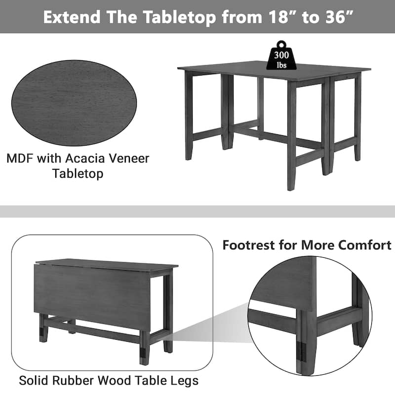 Roomfitters Farmhouse Extendable Dining Table with Drop Leaf for Small Spaces