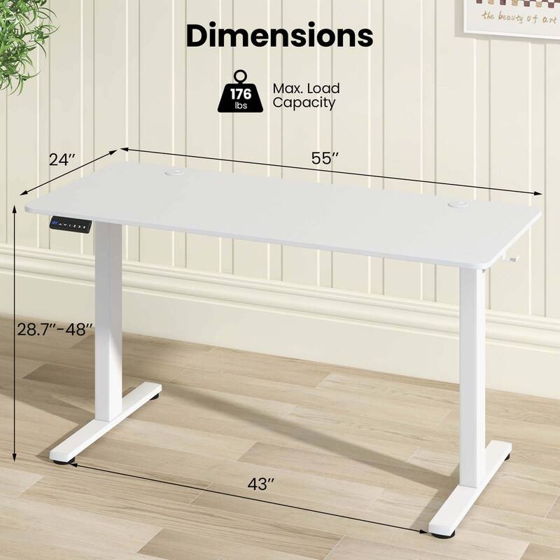 Costway 55" x 24" Electric Standing Desk with 3 Memory Height Settings