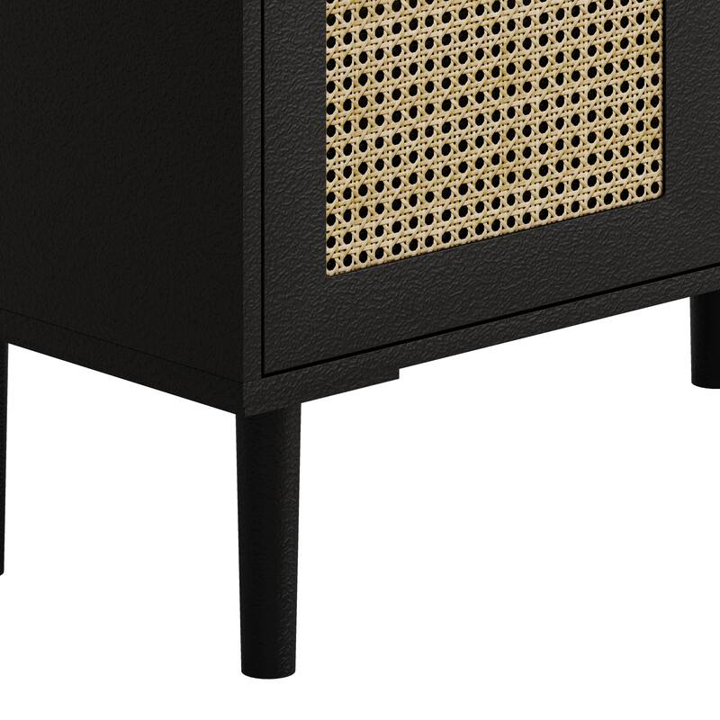 Modern Storage Cabinet with Adjustable Shelves and Four Rattan Mesh Decorative Doors