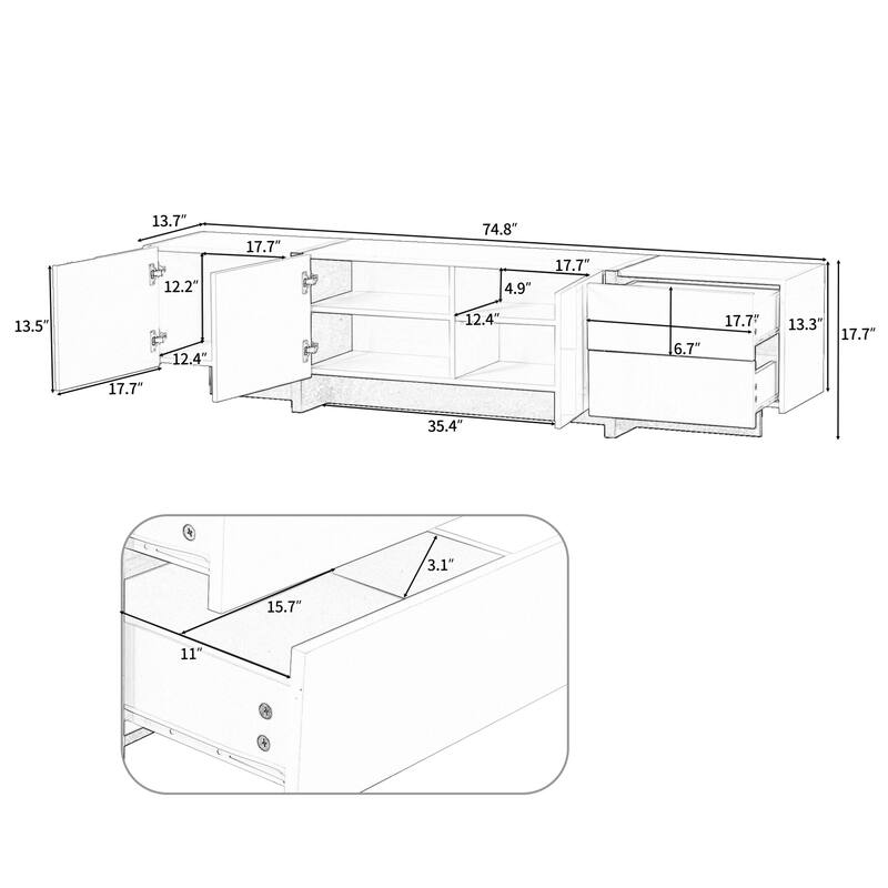Modern Rectangle TV Stand for TVs Up to 80" with High Gloss UV Surface