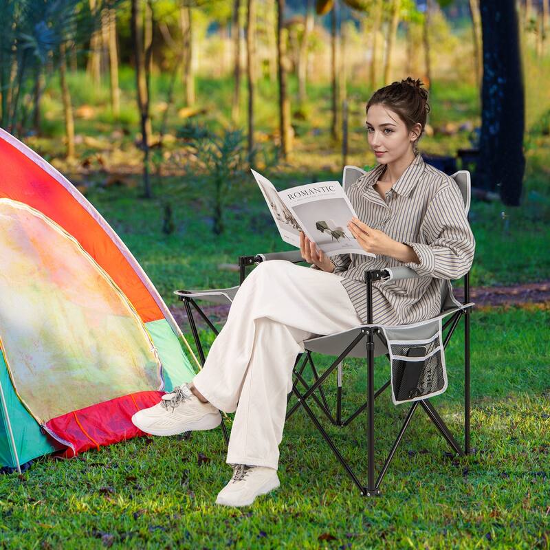 Gymax Oversized Camping Chair w/Side Table 2 Storage Pockets Cup