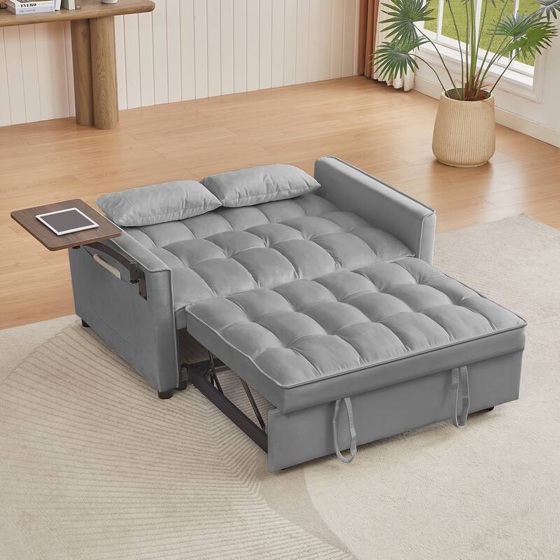 3-in-1 Convertible Sleeper Sofa Bed, Loveseat with Side Pockets, Small Lounge Sofa with Adjsutable Backrest and Lumbar Pillow
