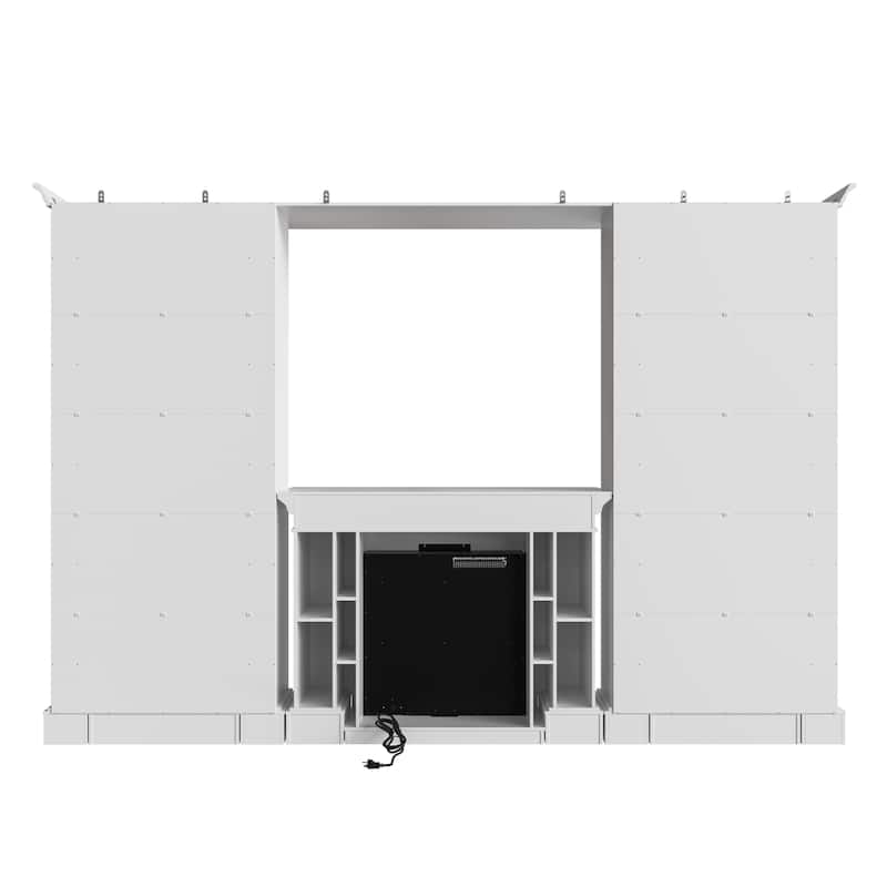 Electric Fireplace Mantel with Bookshelves, 115.5" Entertainment Center with Built-in Shelving