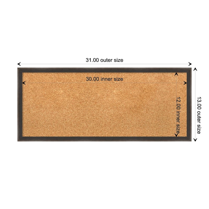 Hardwood Wedge Wood Framed Natural Corkboard Bulletin Board - Hardwood Wedge Chocolate - Board Size 30x12