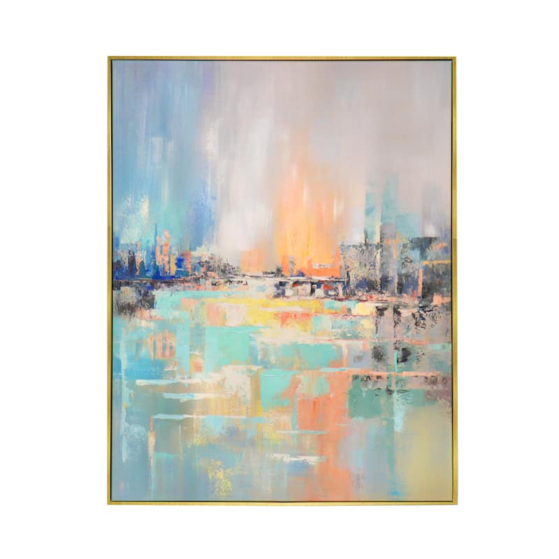 Pasargad Home Mirage Hand-Painted Coastal Landscape Oil Painting - 36" x 48" x 2"