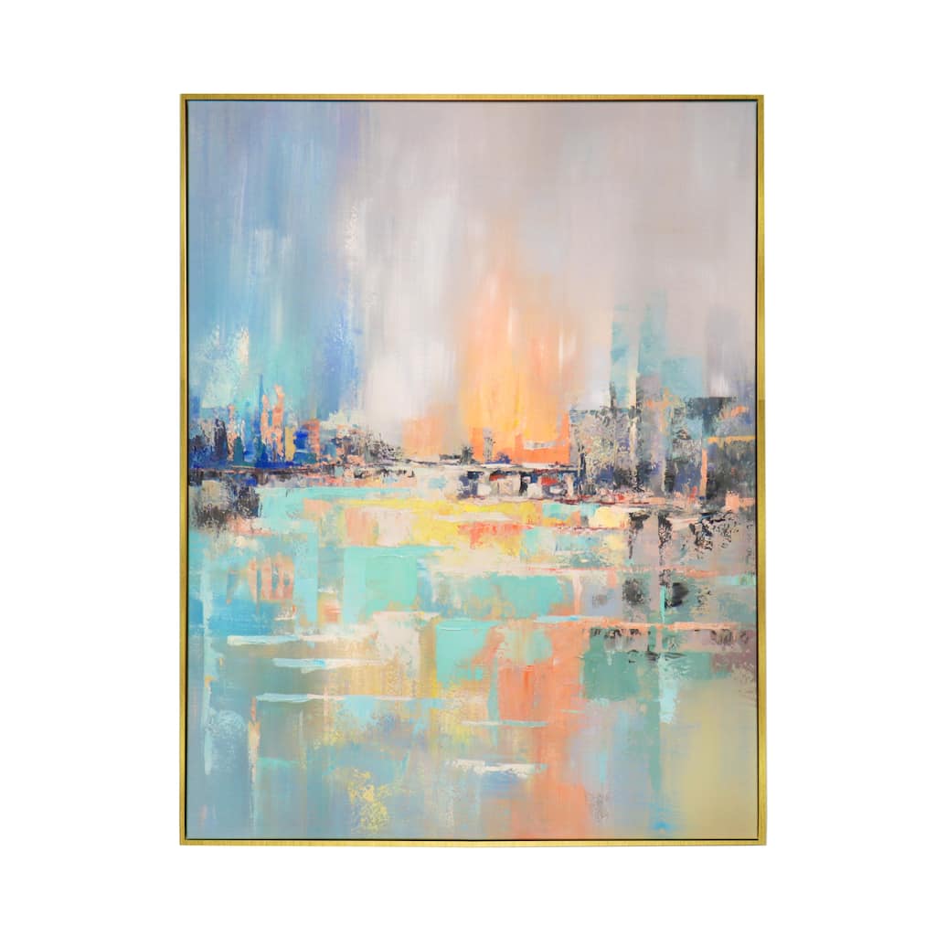 Pasargad Home Mirage Hand-Painted Coastal Landscape Oil Painting