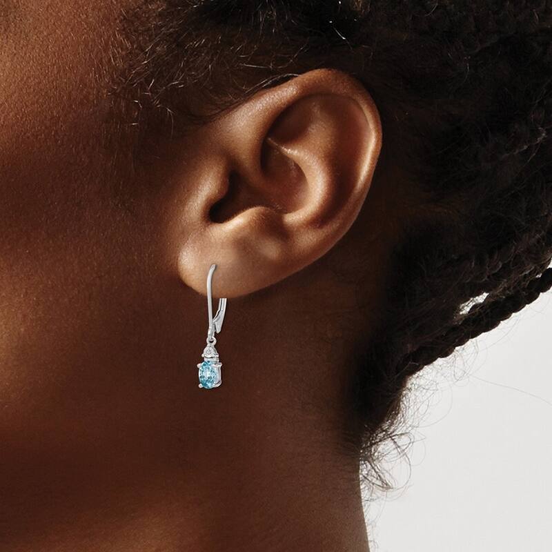 Curata 925 Sterling Silver Dangle Polished Leverback Diamond and Light Blue Topaz Earrings - 24x4mm Wide
