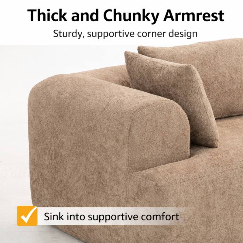 96" Boucle Fabric Sectional Sofa with Four Pillows, No Assembly Required