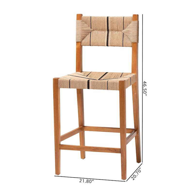 Prita Bohemian Paper Loom and Mahogany Wood 2-Piece Bar Stool Set
