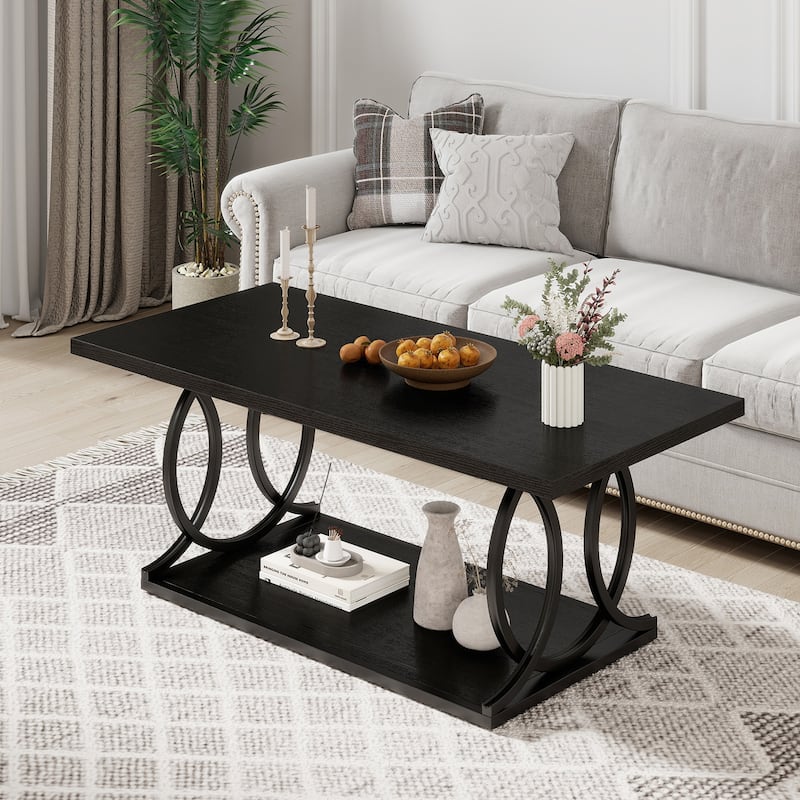 41.7-inch 2-Tier Rectangle Wood Coffee Table for Living Room - 41.7"L x 21.7"W x 17.7"H - Black