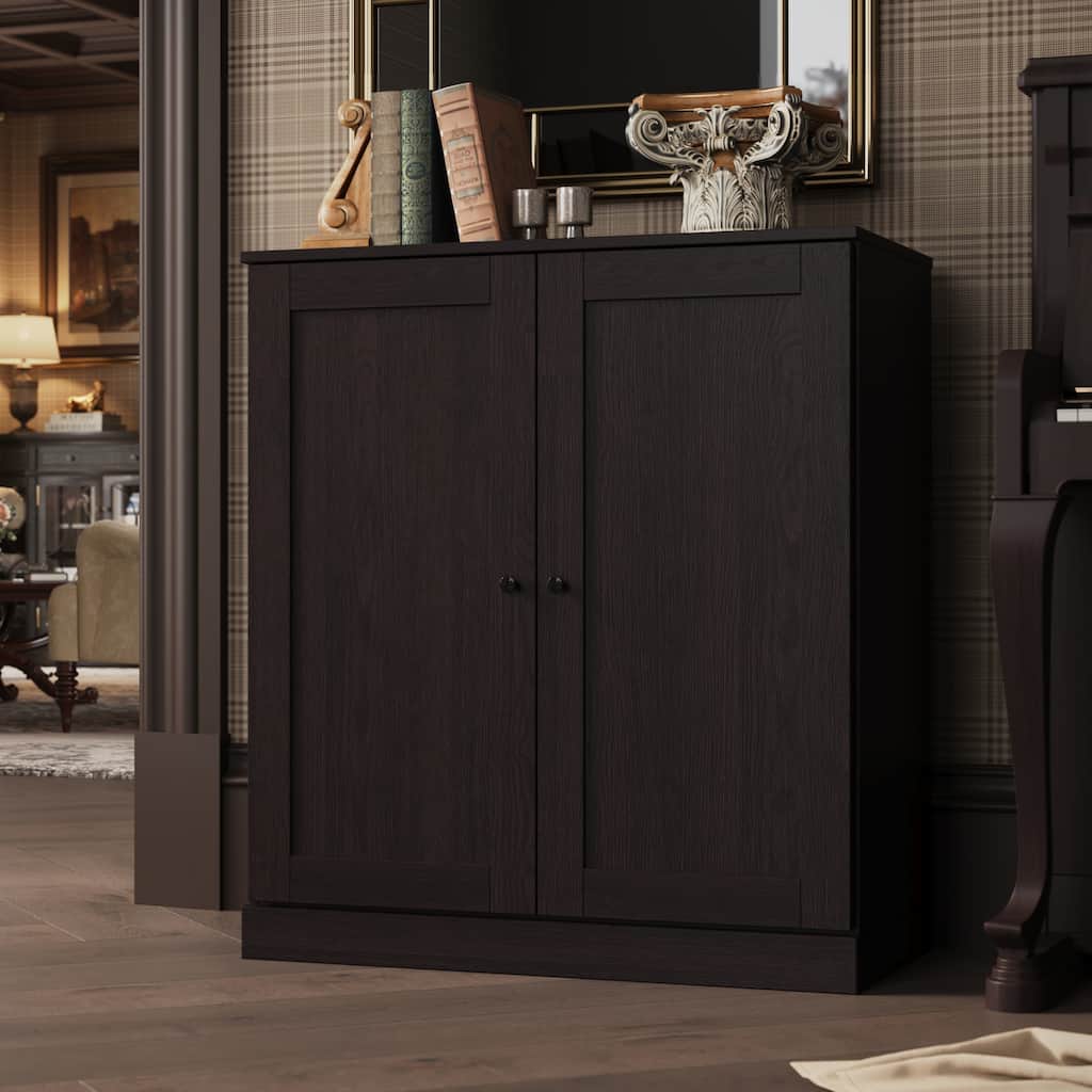 Palace Imports Premium 100% Solid European Oak Hardwood 3-Shelf Modular Bookcase with Shaker Doors - 32" Wide, 35.75" Tall