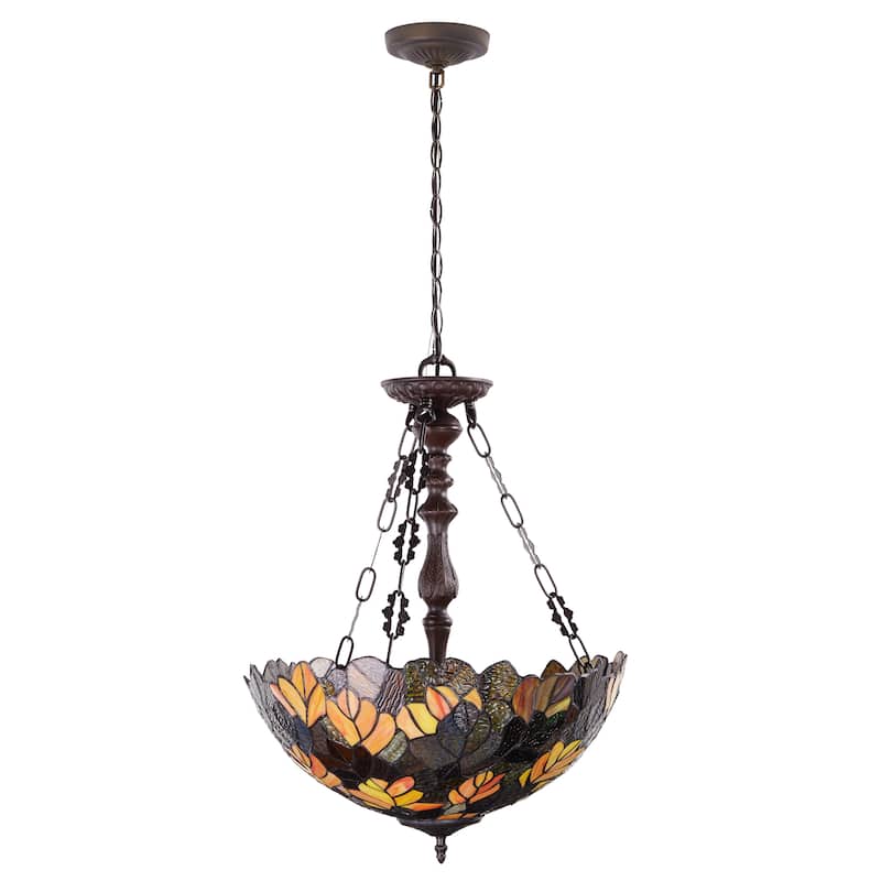 Melissa River of Goods Amber, Red, Yellow, and Brown Stained Glass 18-Inch Pendant Light with Adjustable Hanging Cord