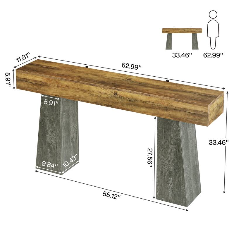 Industrial Console Table with Heavy-Duty Double Pedestal for Entryway