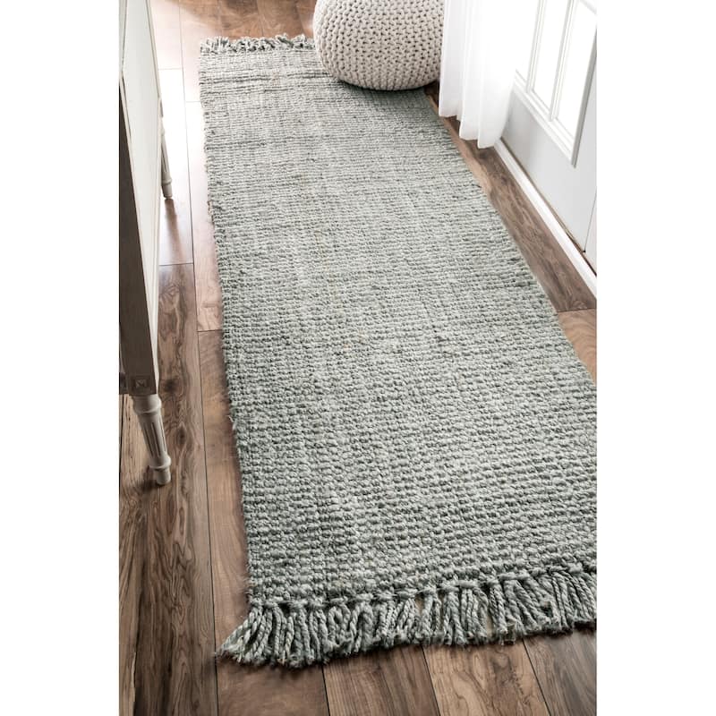 Nuloom Delilah Solid Chunky Jute Tassel Area Rug - 2'6" x 8' Runner - Grey - Runner