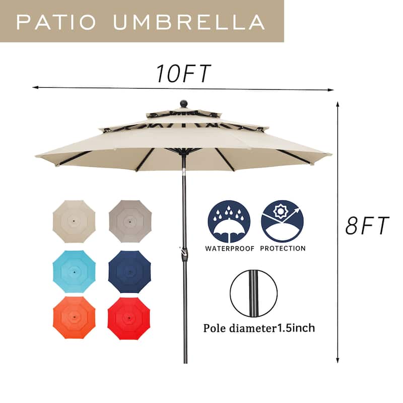 Autlaycil 10FT 3-tier Tilting Patio Umbrella With Base