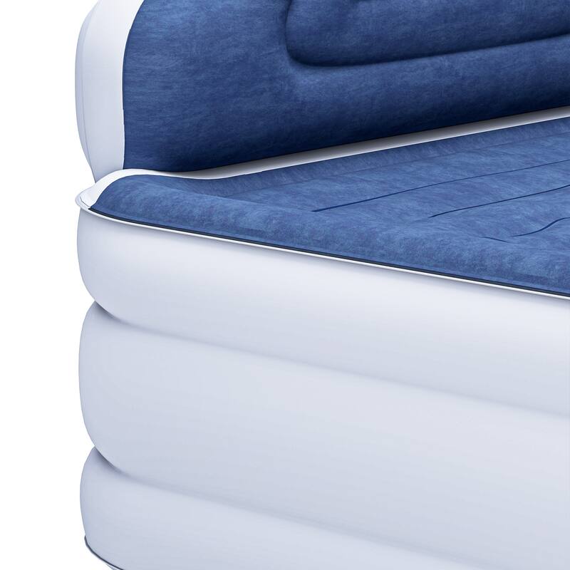 Cloud-shaped inflatable mattress with a built-in power cord, fixed pump head, and inflatable headboard