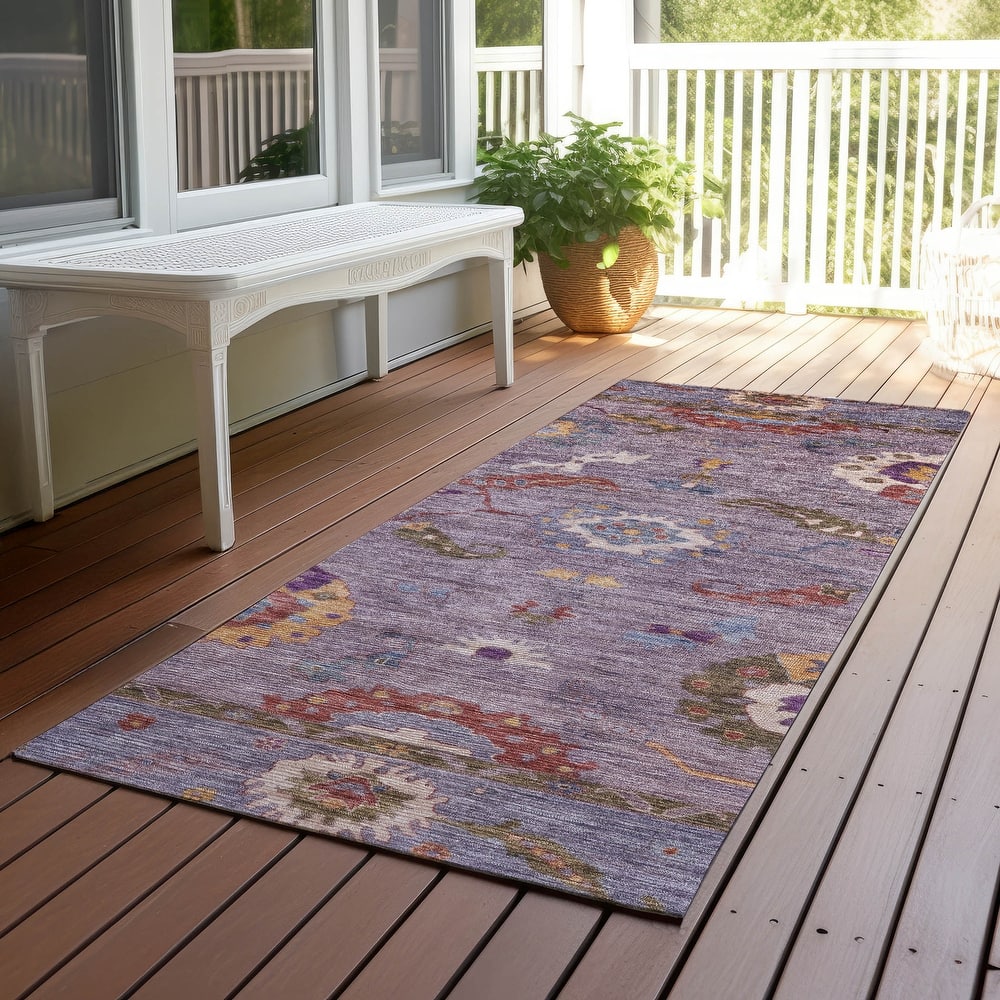Machine Washable Indoor/ Outdoor Traditional Boho Chantille Rug