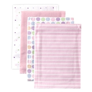 Luvable Friends Baby Girl Cotton Flannel Receiving Blankets, Pink Polka Dots 4-Pack, One Size - Pink Stripe 4-Pack - One Size