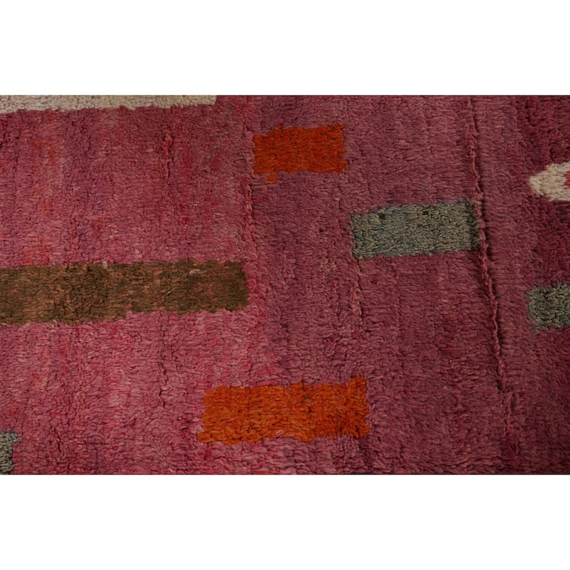Plush Moroccan Style Area Rug Hand-Knotted Oriental Pink Wool Carpet - 5'8" x 10'1"