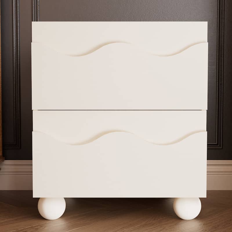 Wave Front 2 Drawers Nightstand Accent End Table Bedside Table
