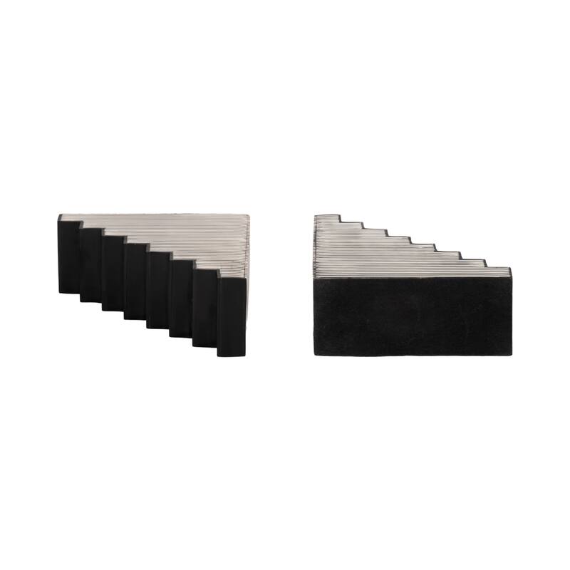 Decorative Striped Stair-Step Bookends - Set of 2, 6", Black & White - 6.0"