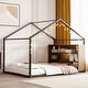 preview thumbnail 1 of 11, Full Size Metal House Bed Frame with Side Shelves and Warm LED Lights, Sturdy Playhouse Design Black